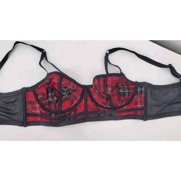 Torrid Curves Strappy Underwire Bra Red Black Plaid Bra Size 0 - Picture 3 of 6